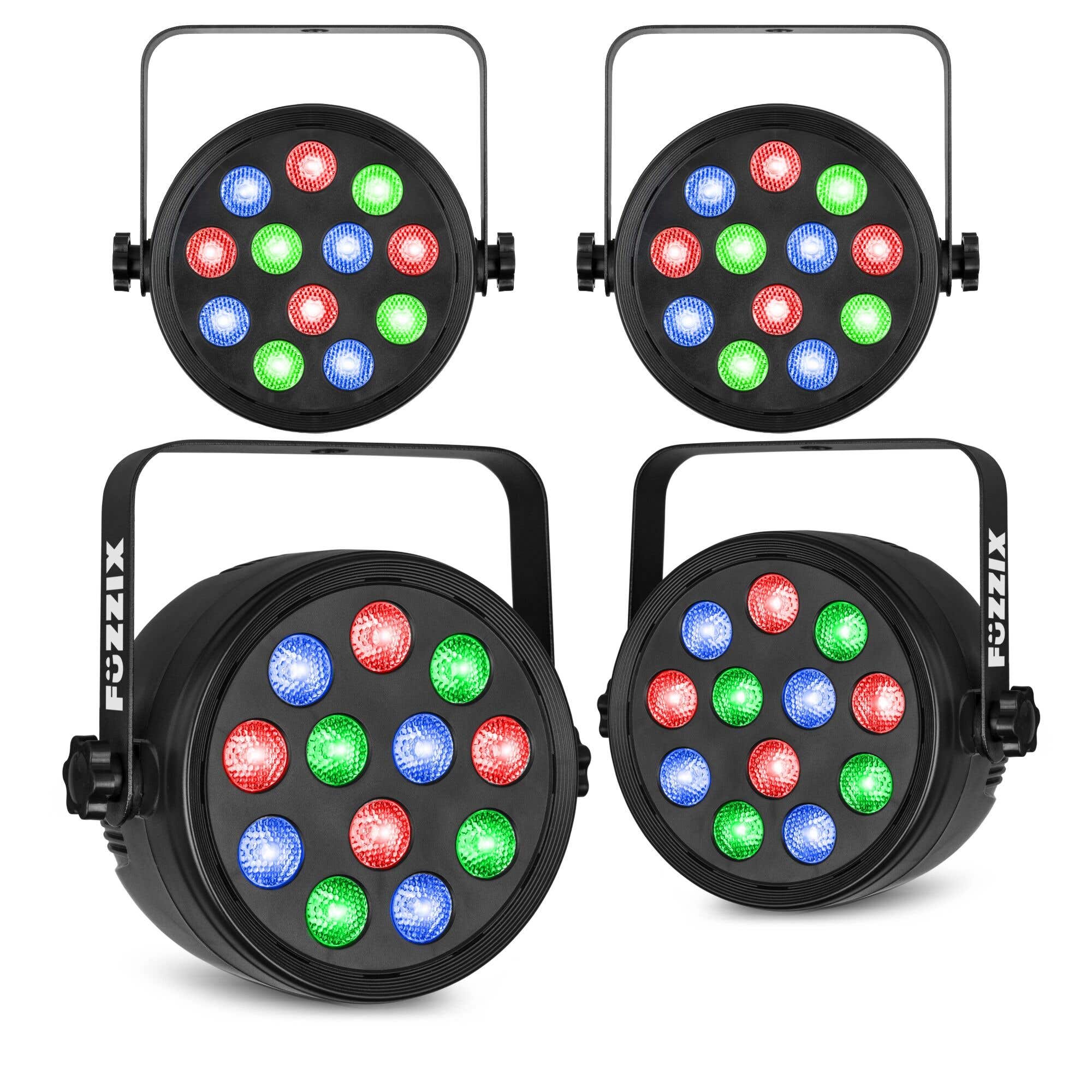 Fuzzix PLF12 - Pack de 4 Projecteurs Party Par RGB DMX - 12 LEDs de 2 Watts avec Télécommande 
