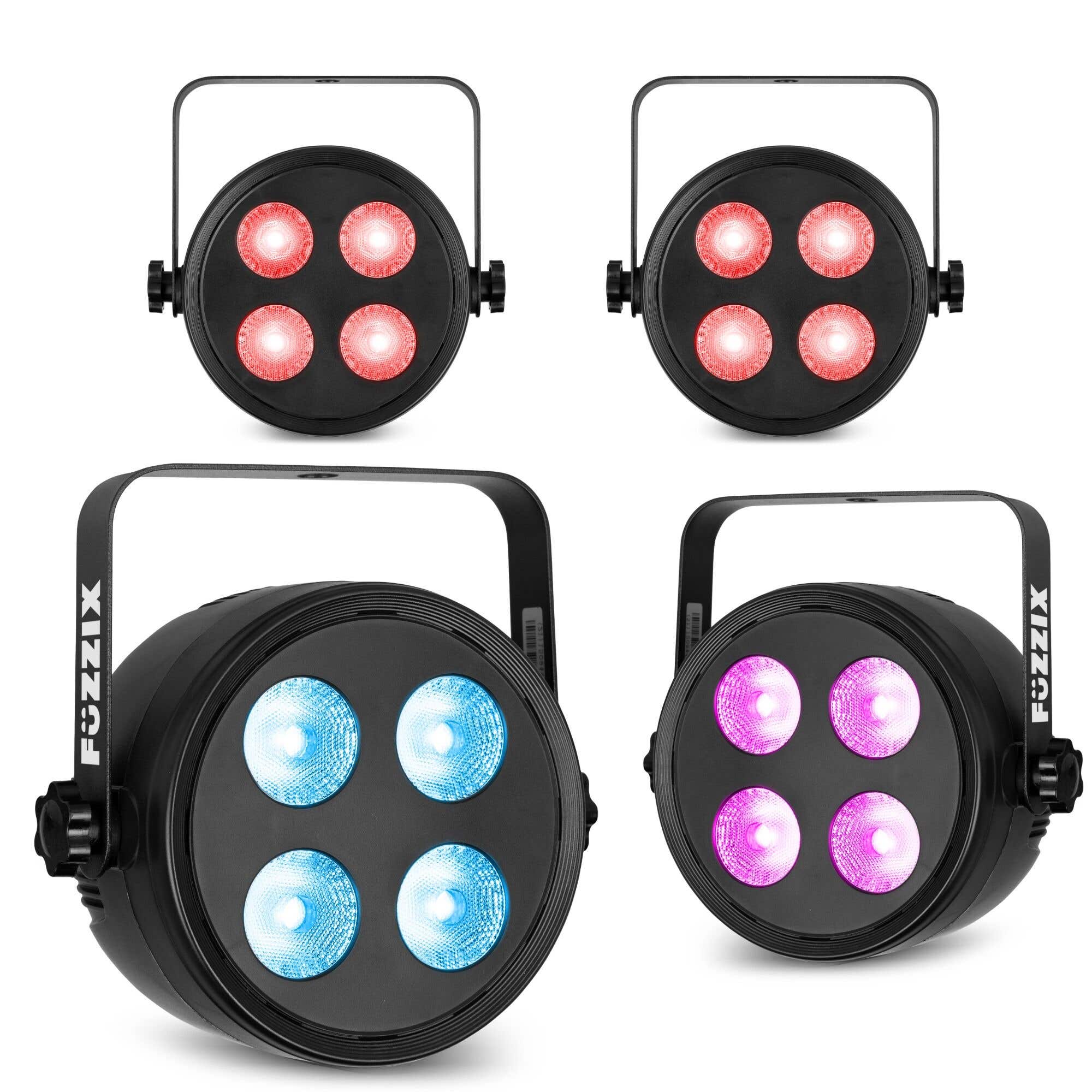 Fuzzix PLF20 - Pack de 4 Projecteurs Party Par DMX - 4 LEDs de 12 Watts RGBAW-UV chacun avec Télécommande 
