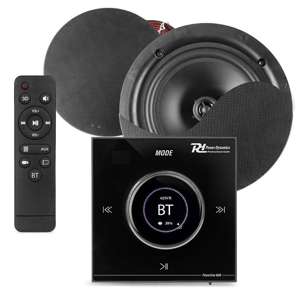 Power Dynamics B50B Kit Audio Encastrable Ampli Noir BT 2x 25W Plafond - Noir 