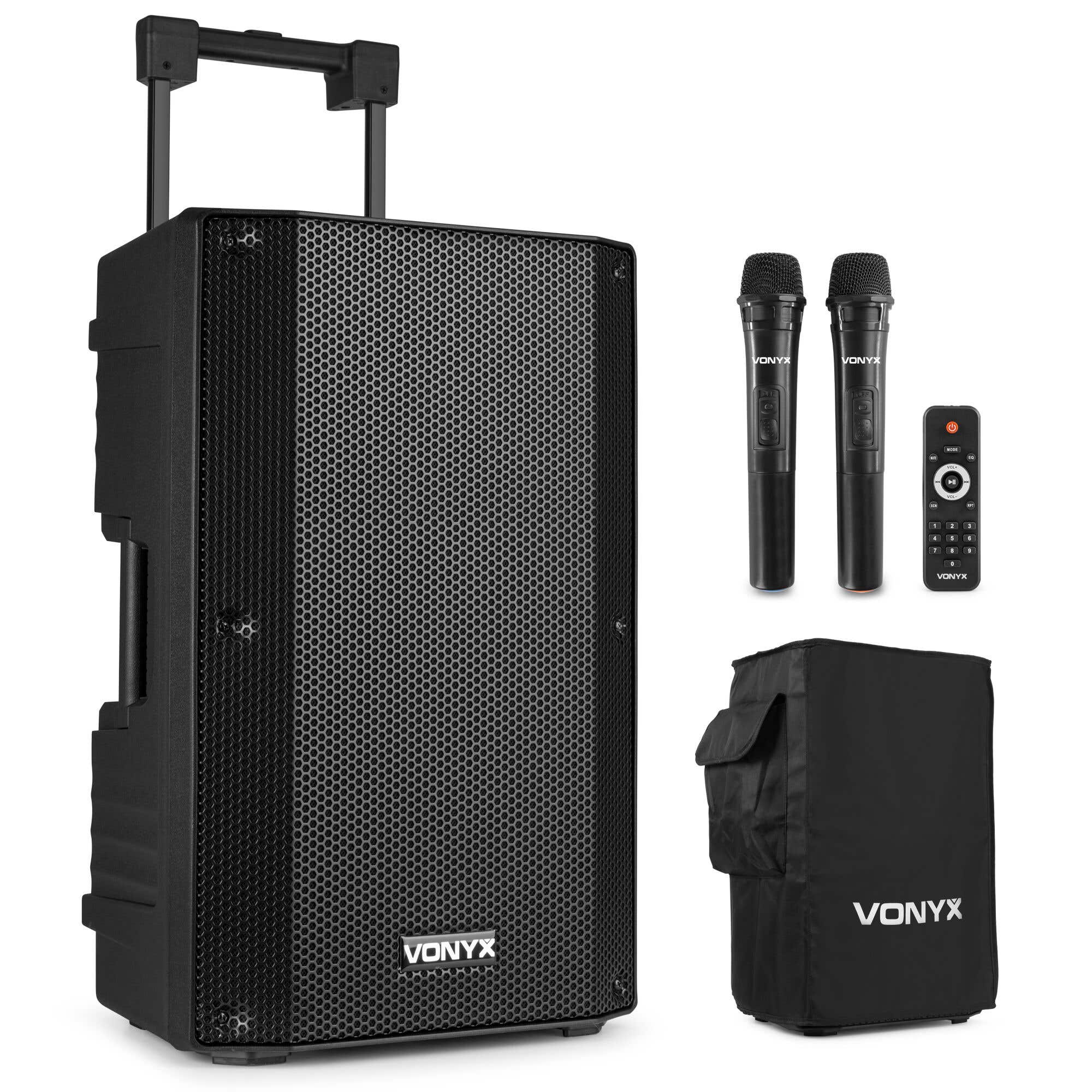 Vonyx VSA500 - Enceinte Sono Portable 800W avec Housse et 2 Micros Main