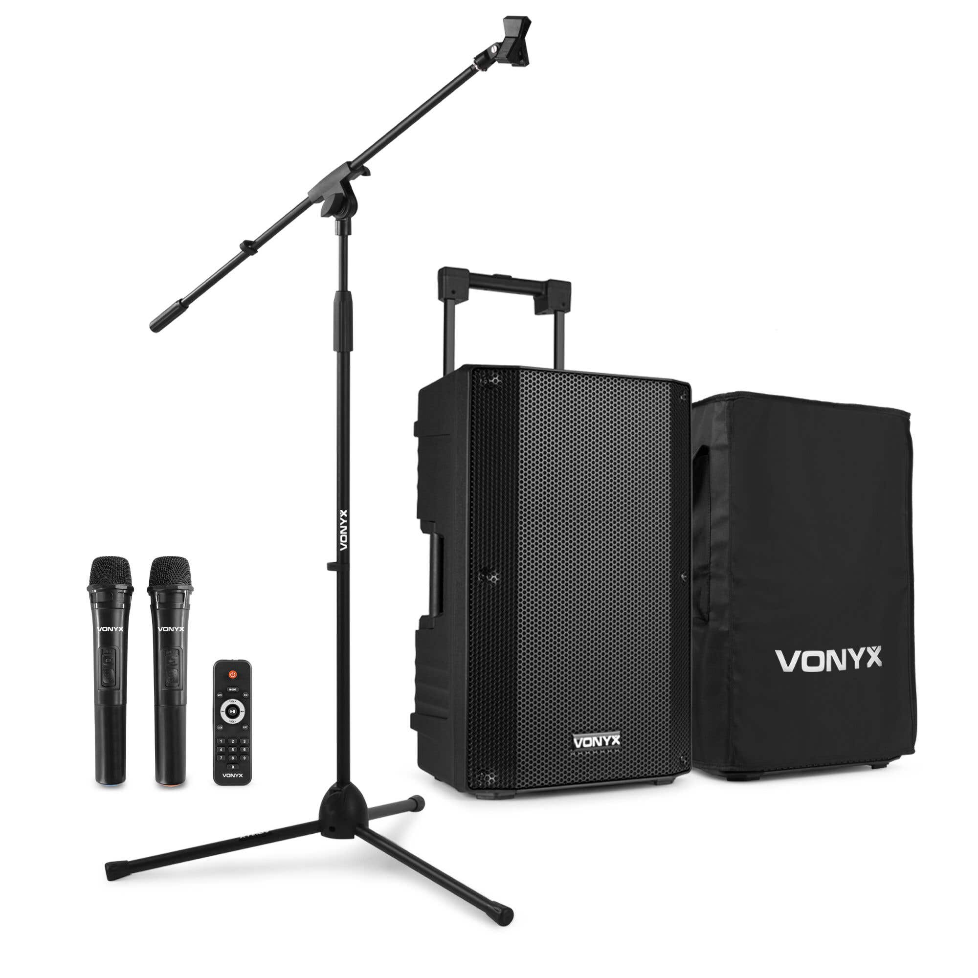 Vonyx VSA500 - Enceinte Sono Portable 800W avec Housse, 2 Micros Main et Pied de Micro