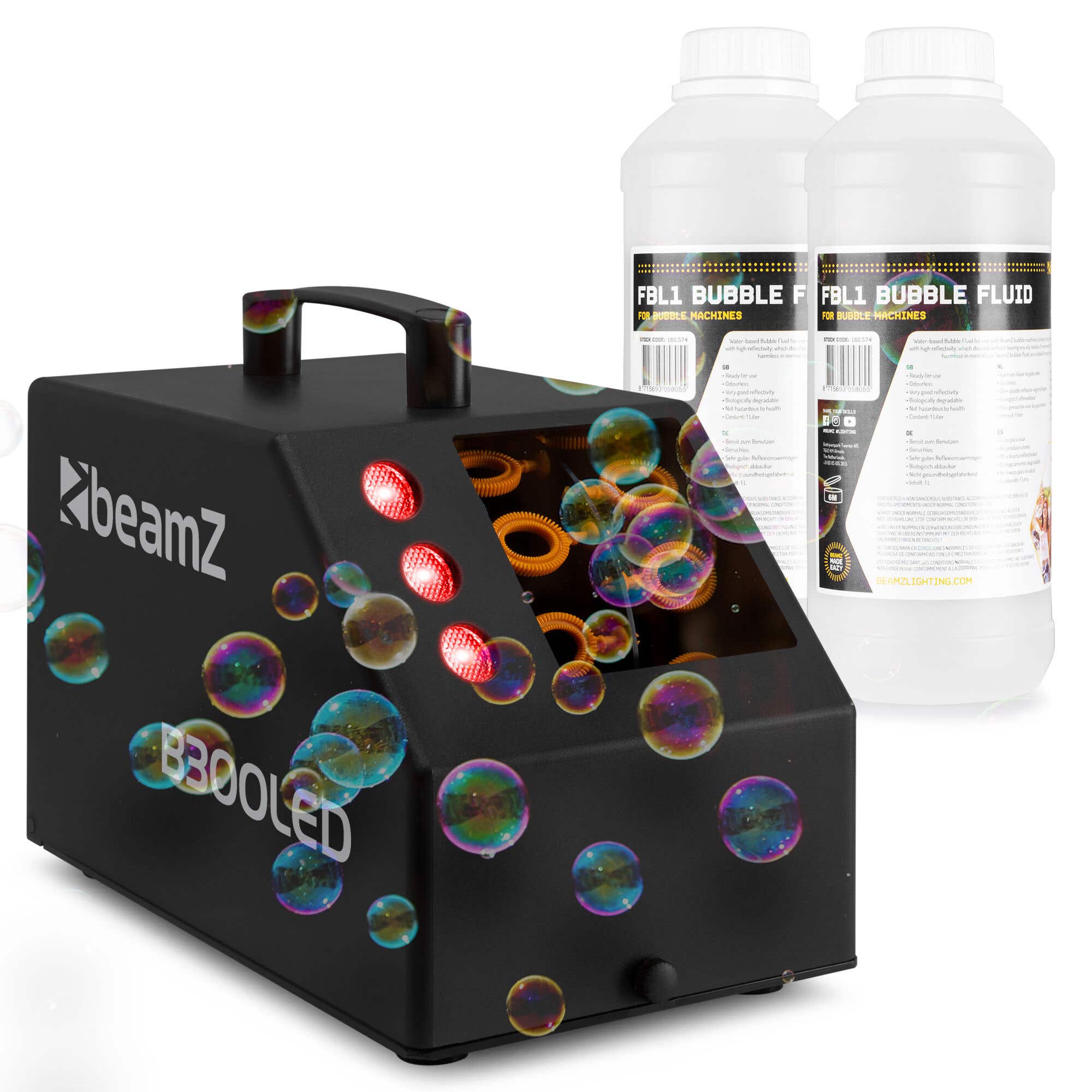 BeamZ B300LED Pack Machine à Bulles Enfant/Soirées avec LEDs RGB, Télécommande sans Fil et 2L de liquide inclus 