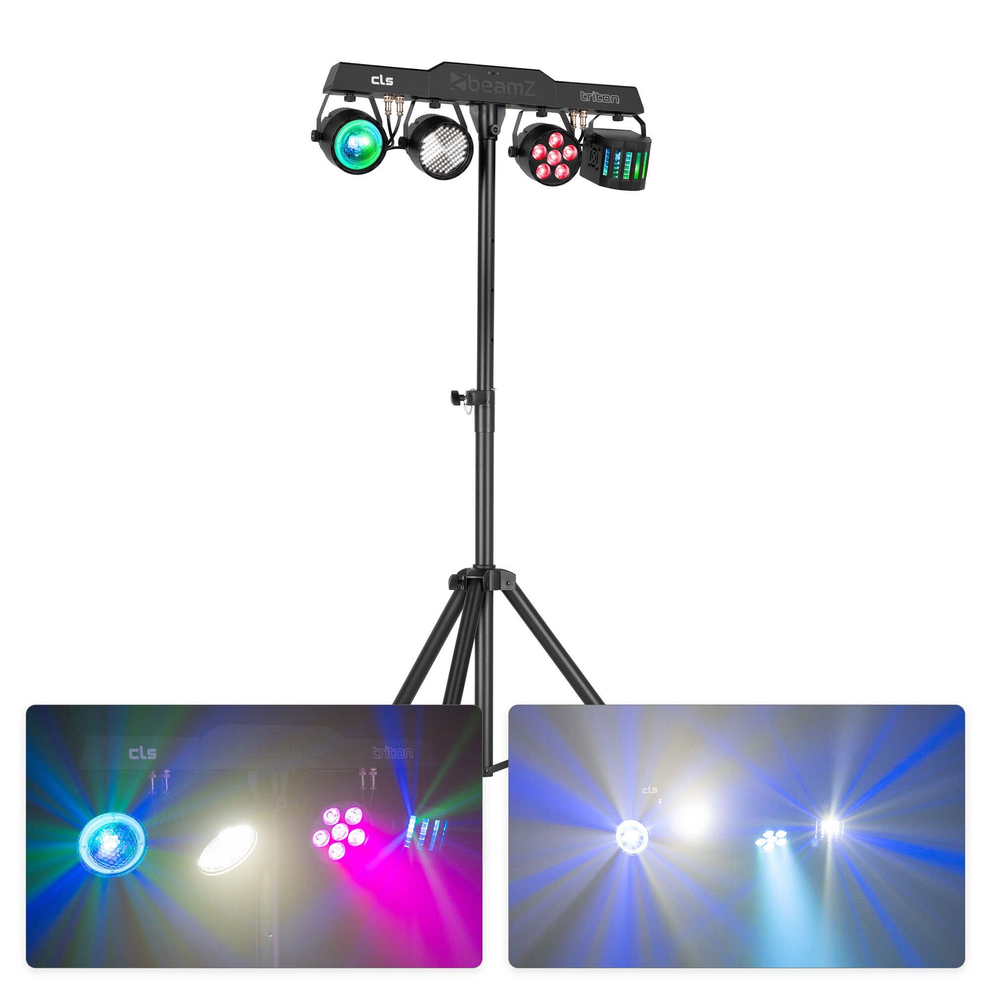 BeamZ CLS Triton Party Bar Jeu de Lumière 4 Effets Complets avec Stroboscope et Pied
